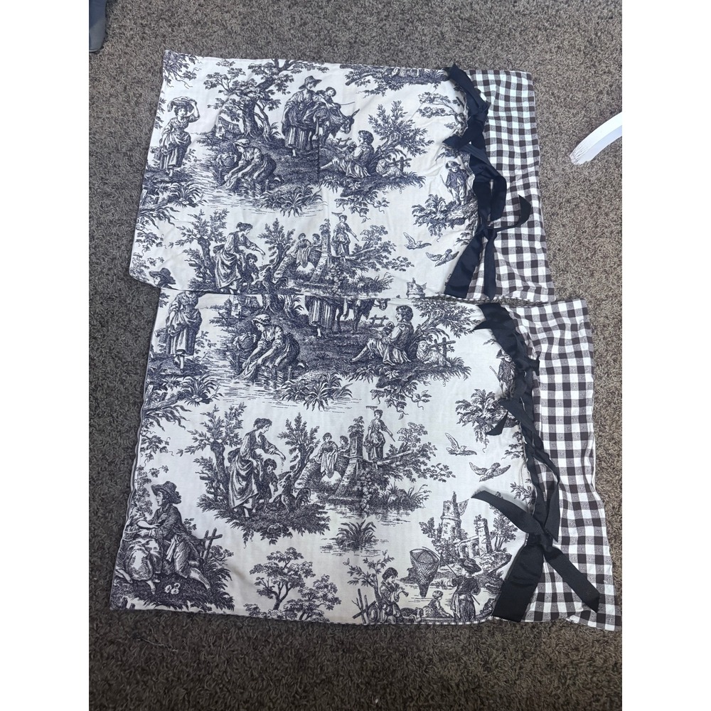 Waverly Toile de Jouy Pillow Shams Set of 2 Gingham Ticking French Country